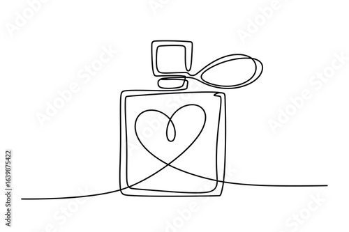 Continuous one-line drawing of a perfume bottle. A simple minimalist line art.