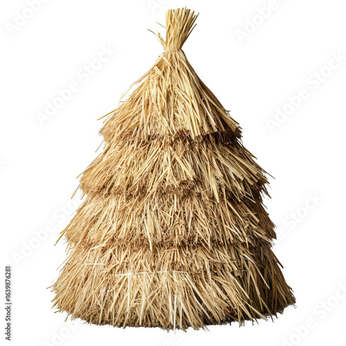 Straw Christmas Tree Rustic Holiday Decoration isolated on transparent background cutout
