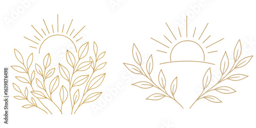 Embrace nature's beauty with a serene sun and elegant leaf design.