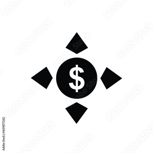 Dollar coin with directional arrows indicating movement or distribution