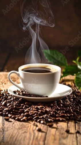 Aromatic Coffee: Steam Rising from a Cup of Coffee Beans