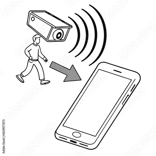 Security camera detecting a person and sending an alert to a smartphone via wireless signal