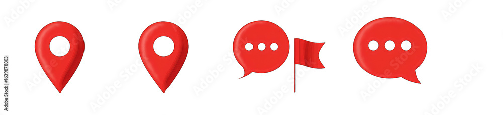 Pixelated Red Location, Chat, and Flag Icons Pixelated Red Location, Chat, and Flag Icons