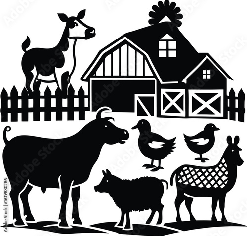  Farm Animal Silhouette Vector Set – Barnyard Livestock Icons.