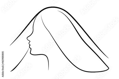 Minimalist line drawing a woman's profile with flowing hair face head 1