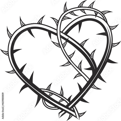 Barbed wire heart design, featuring spikes and a love theme, in vector illustration style.
