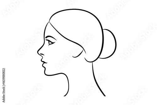 Minimalist line drawing a woman's profile with hair bun face head