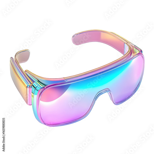 Iridescent futuristic sunglasses stylish eyewear fashion accessory isolated on transparent background cutout
