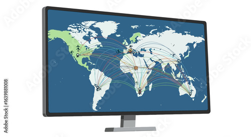 Global Connectivity Depicted on a Modern Display Screen Worldwide Network