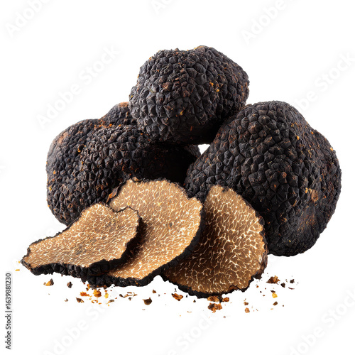Black truffles displayed with texture and detail, showcasing culinary delicacy and gourmet food