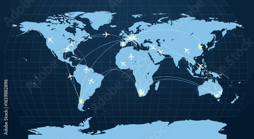 Global Air Travel Routes On A World Map With Airline Network