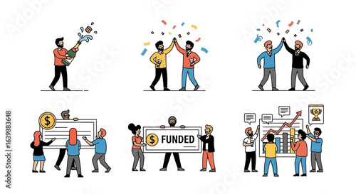 Celebrating Business Success Achieving Goals Reaching Funding Cartoon Illustrations