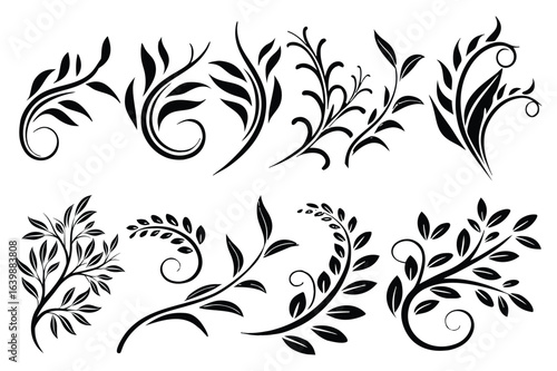 Elegant Floral Ornament Vector Set – Decorative Vintage Leaf & Swirl Design