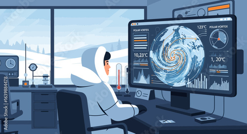 Analyst Tracking Polar Vortex Data At Arctic Climate Research Station