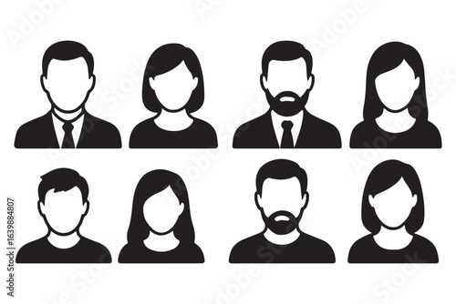 Empty avatars set. Monochrome Face Placeholders icons. Vector Male and female "no photo" images for unfilled user profile for social networks, resumes, forums and dating sites. Greyscale