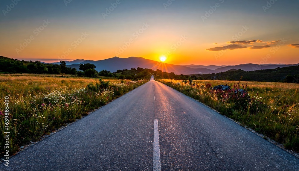 Fototapeta premium Sunset road trip landscape