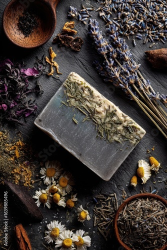 Aromatic Herbal Soap with Dried Lavender and Chamomile
