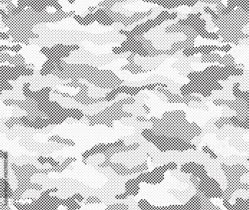 Abstract halftone seamless camouflage pattern. Monochrome camo with pixel effect. Modern sporty background for jersey design. Vector Format Illustration