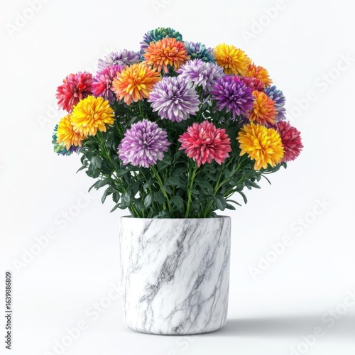 Vibrant bouquet of colorful flowers in pot.