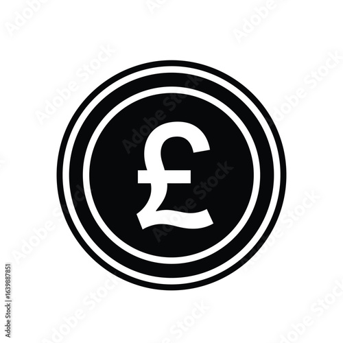Black and white graphic of a pound sterling coin symbol
