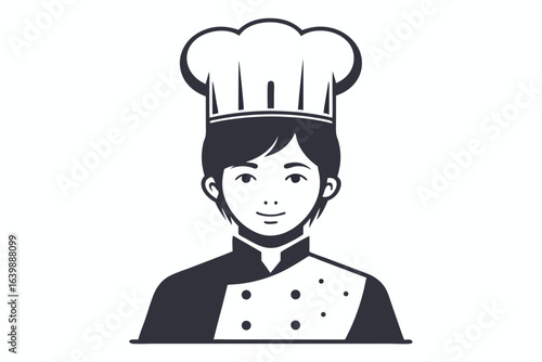 Chef Stylized Portrait with Uniform Hat on White Background