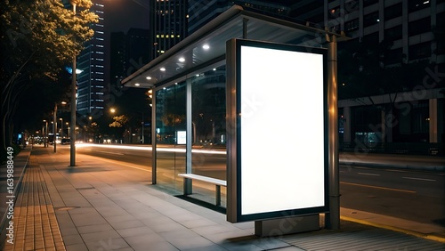 Wallpaper Mural Modern Empty Space Advertisement Board, Blank White Signboard In City In Night, Bus Stand Empty Billboard In Night,  Torontodigital.ca