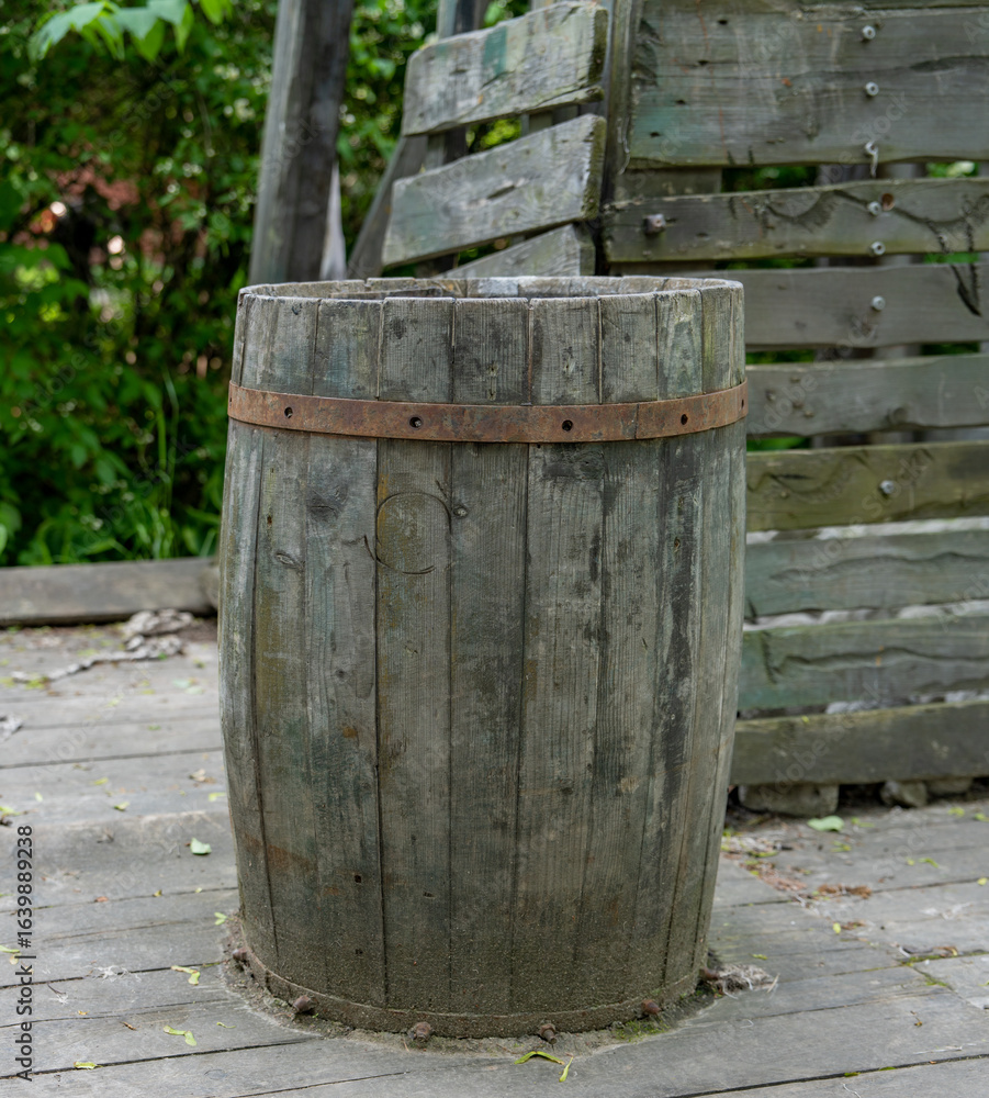 wooden barrel in the park wooden barrel in the park