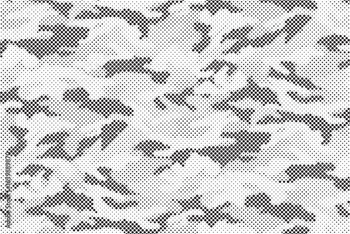 Abstract halftone seamless camouflage pattern. Monochrome camo with pixel effect. Modern sporty background for jersey design. Vector Format Illustration