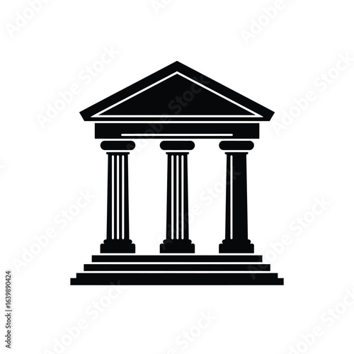 Black silhouette of a classical building with three columns