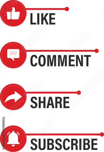 Black red icons collection of like comment share subscribe button set