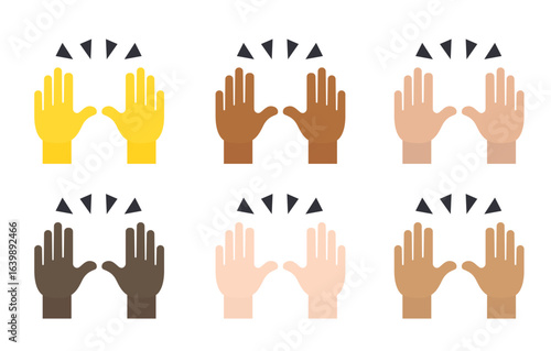 Raising Hands Two hands raised in the air, celebrating success or another joyous event emoji symbol sign icon vector illustration isolated flat hand celebration