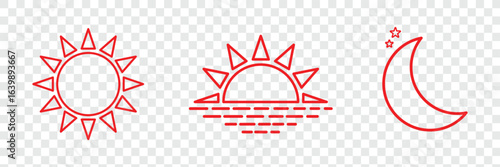 Sun and moon icon. Parts of the Day Morning, Afternoon, Noon, Evening ,Night Icons. Sunset and Night Icons, Simple glyph silhouette signs for web. sun, moon, sunset icon set. EPS 10. 