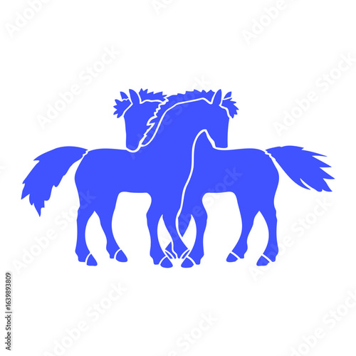 2 horses Team Pony Foal Couple Comic Friends Love