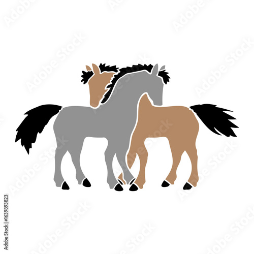 2 horses Team Pony Foal Couple Comic Friends Love