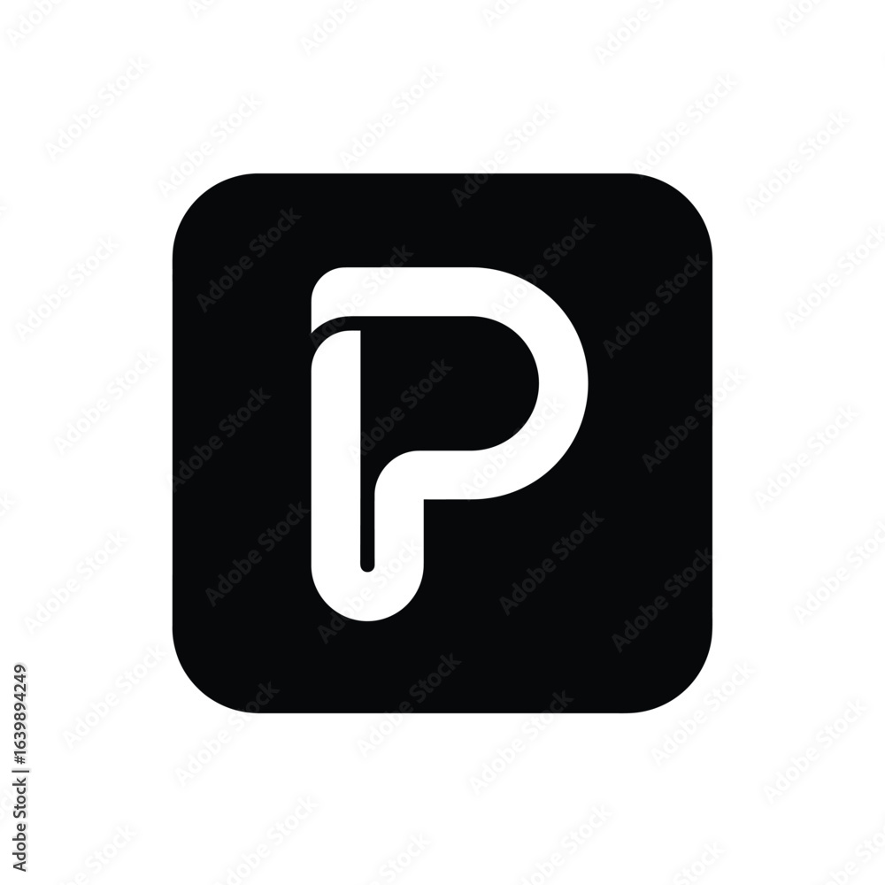 Modern white letter p logo inside a black rounded square Modern white letter p logo inside a black rounded square