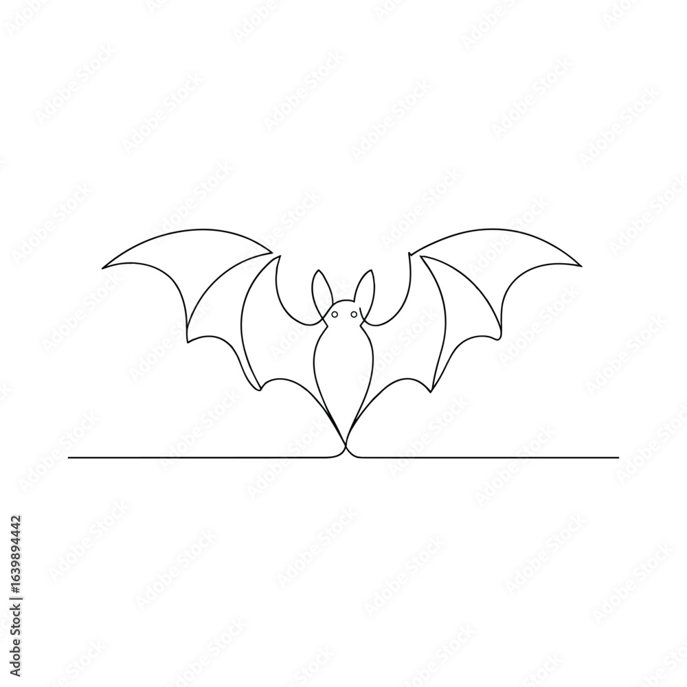 Naklejka premium Minimalist single line drawing of a bat with outstretched wings in flight
