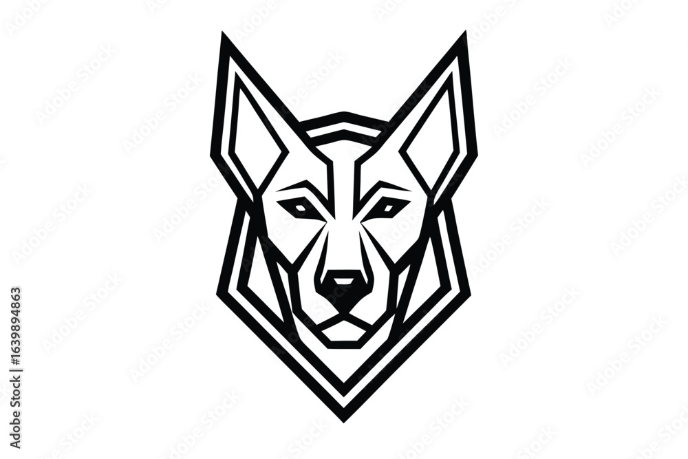Fototapeta premium Geometric Dog Head in Black Outline on White Background Minimalist Design