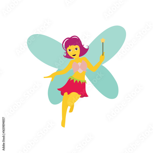 Fairy with fwings magical magic cute woman girl creature fantasy halloween emoji symbol sign icon vector illustration isolated flat pretty nature 