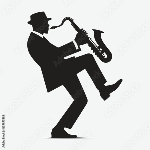 silhouette jazz musician movements vector illustration.