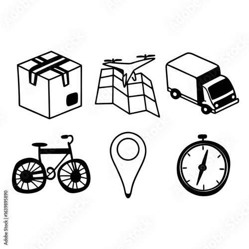 Hand drawn delivery service icons isolated on white background for web and app design concept
