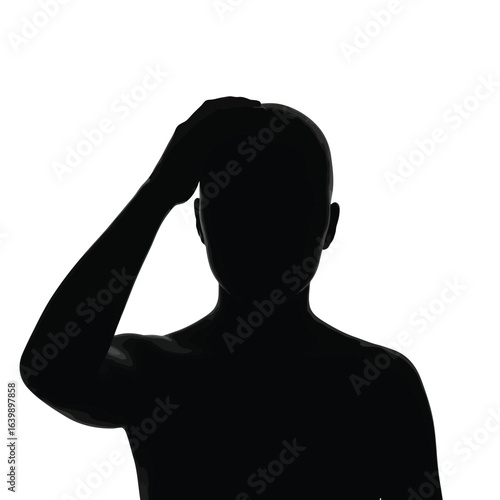 Silhouette of a person touching their head with their hand