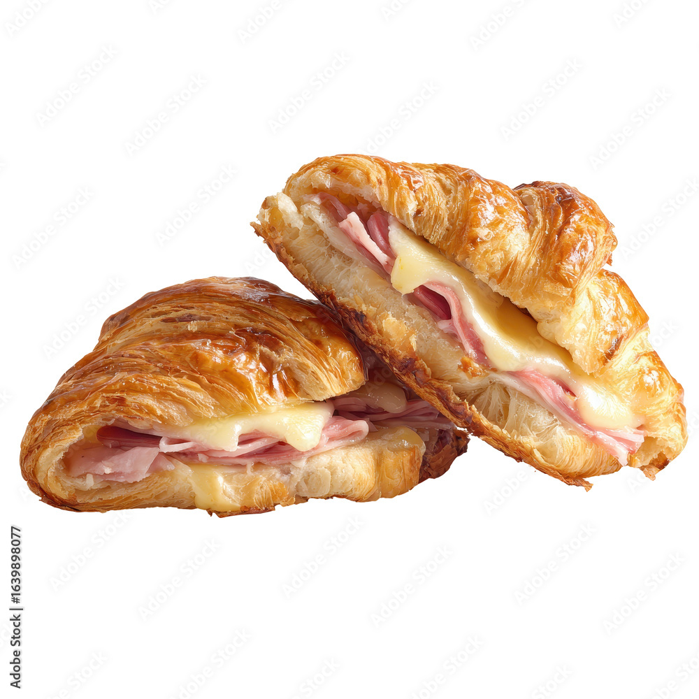 Delicious buttery ham and cheese croissant served warm in a cozy café during a sunny morning Delicious buttery ham and cheese croissant served warm in a cozy café during a sunny morning