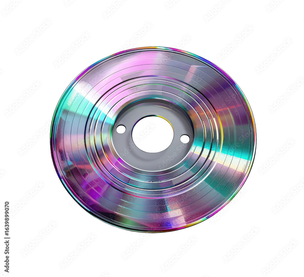 Circular, metallic disc with iridescent rainbow colors Circular, metallic disc with iridescent rainbow colors
