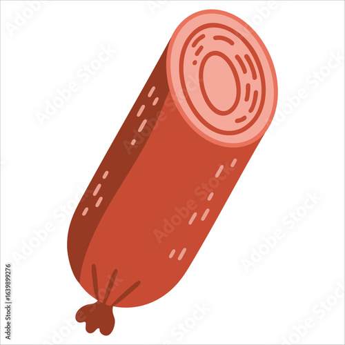 Food meat dish set with sliced, boiled pork, sausage, frankfurter and smoked sausages. Color vector illustration isolated on white background