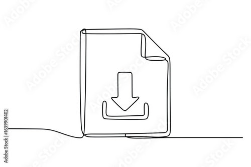 Minimalist One Line Download Document Icon Vector, Continuous Line Drawing Illustration
