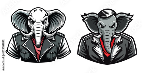 Rebellious Elephant Logo with Studded Leather Jacket Urban Streetwear Vector Design