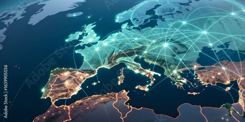 Europe Network Global Connections on Earth, digital network ,connectivity