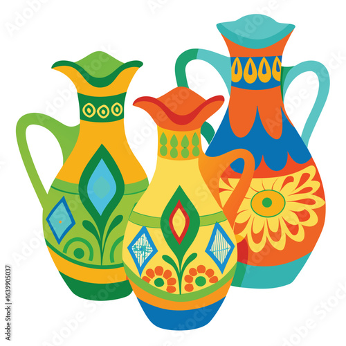 Colorful Ceramic Jugs With Geometric Patterns pottery vases