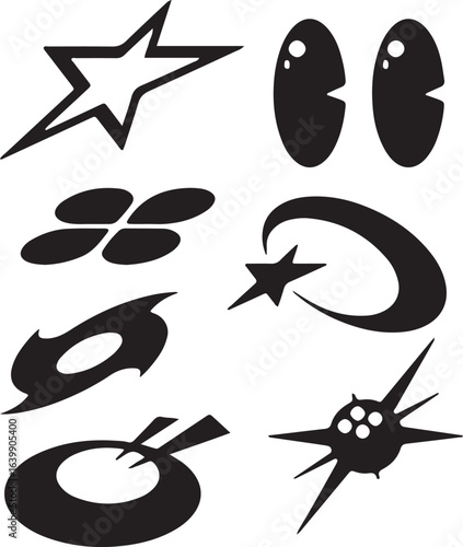 Icon Packs Y2K. Geometric Shapes EPS for Streetwear Graphic Design