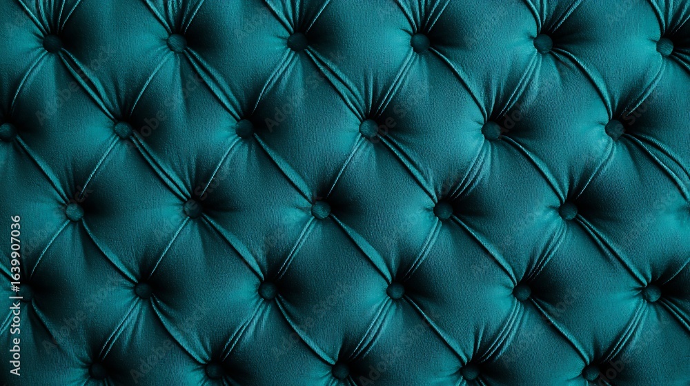 A textured teal tufted fabric, showcasing an elegant pattern with deep indentations and a luxurious appearance. A textured teal tufted fabric, showcasing an elegant pattern with deep indentations and a luxurious appearance.